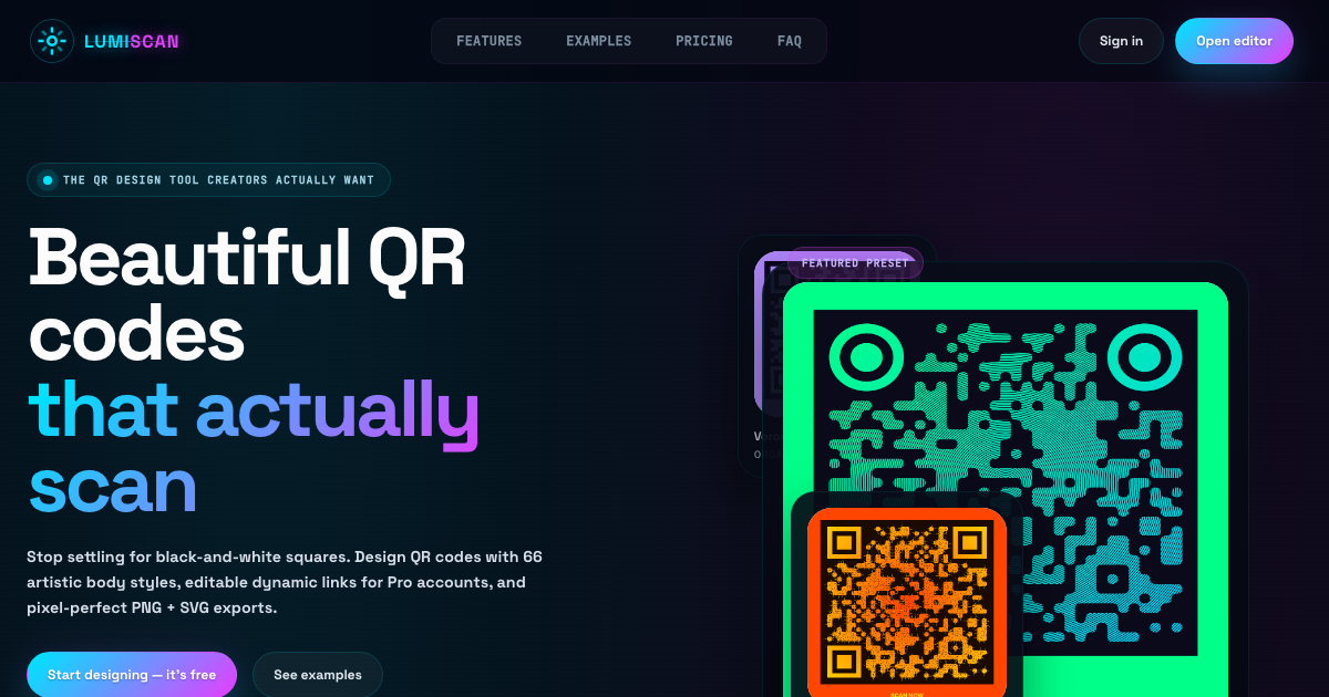 QR Studio social preview showing the branded QR editor and dashboard framing